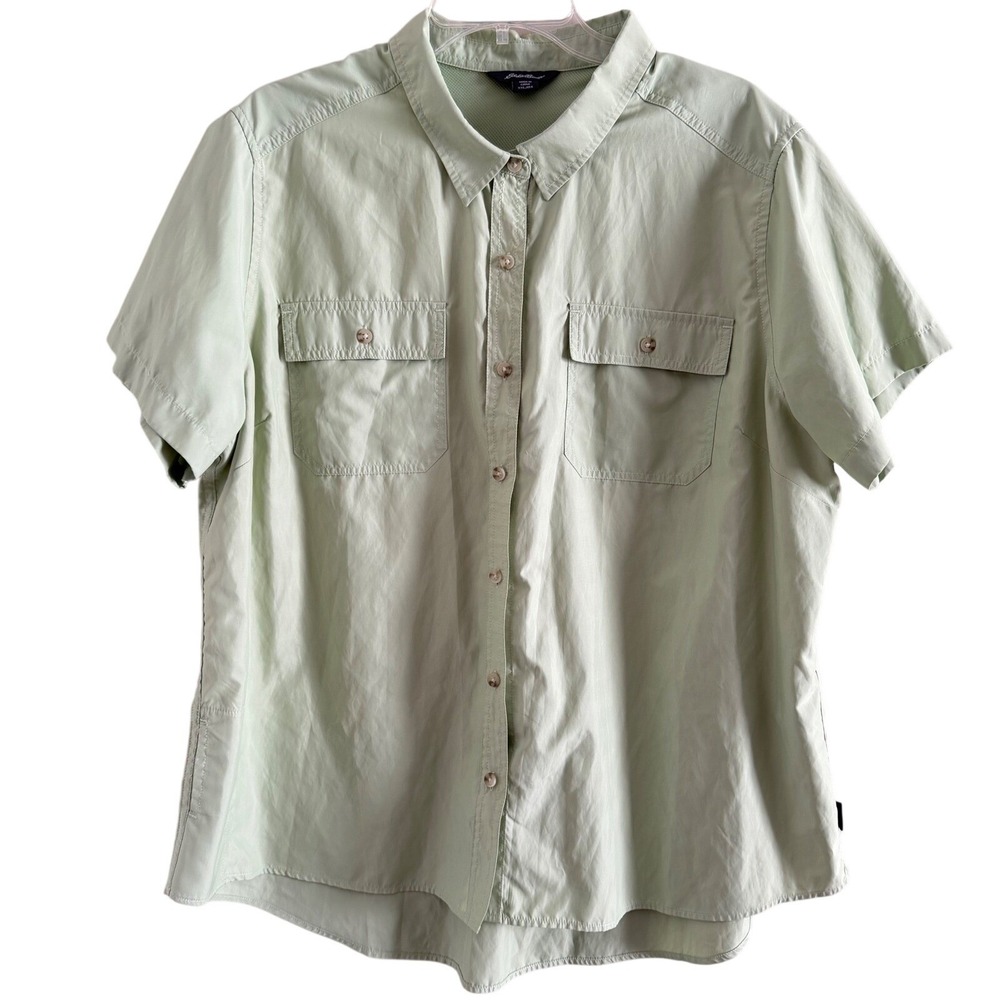 Eddie Bauer Womens XXL Green Wicking Outdoor Adventure Short Sleeve Shirt